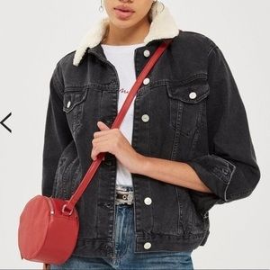 Topshop black washed oversized jean borg jacket